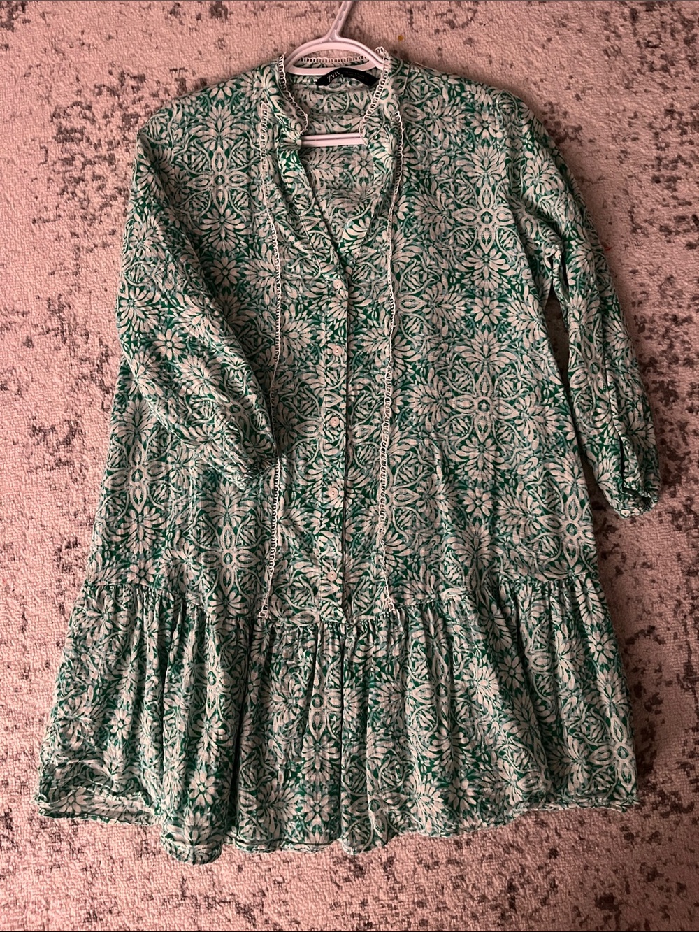 Zara Green and White Floral Button-Front Dress